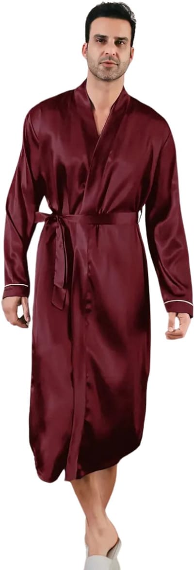 Livano Satijnen Badjas Heren - Kimono - Kamerjas - Satijn - Ochtendjas - Pyjama - Rood - Maat M