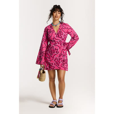 Shiwi Janelle Dress Swirly Coral Pink Magenta Swirly Coral Maat: XS | Mini Jurken Outlet | Dames | Roze