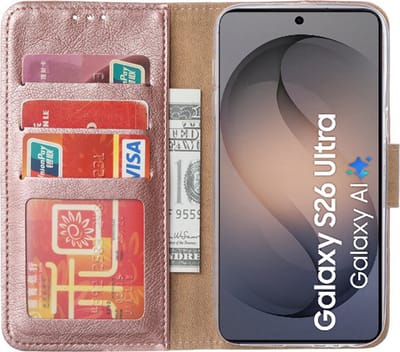 Hoesje Geschikt voor Samsung Galaxy S26 Ultra – Arara bookcase met pasjeshouder - Rosegoud