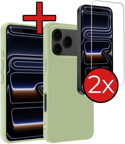 Hoesje - Met 2x Screenprotector - Geschikt voor iPhone 17 Pro / 18 Pro - Sterk & Shockproof - Telefoon Hoes - Back Cover - Siliconen Case - Telefoonhoes - Groen