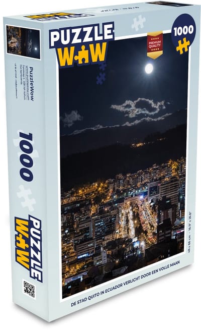 Puzzel De stad Quito in Ecuador verlicht door een volle maan - Legpuzzel - Puzzel 1000 stukjes volwassenen