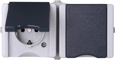 Kopp ProAQA Wandcontactdoos met klapdeksel - Opbouw - 2-voudig - Horizontaal - IP44 - Grijs
