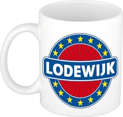 Bellatio Decorations - Lodewijk voornaam - koffiemok - beker - wit/blauw - 300 ml - Cadeau - Heren - Collega - Vaderdag - Verjaardag