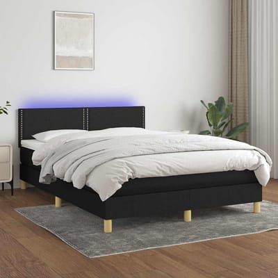 vidaXL - Boxspring - met - matras - en - LED - stof - zwart - 140x200 - cm
