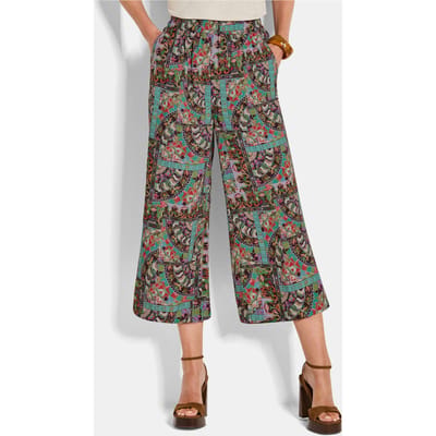 Wijde broek VERA met patchprint - meerkleurig / gedess. - Gr. 19 van Goldner Fashion