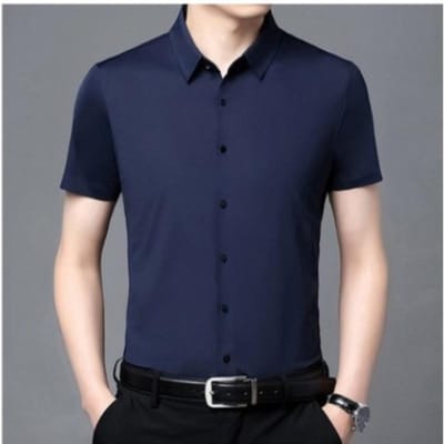 Zomer Nieuw Naadloos Getapet Shirt Heren Korte Mouw Mode Stretch Effen Kleur Zakelijk Strijkvrij Herenoverhemd XXXXL black