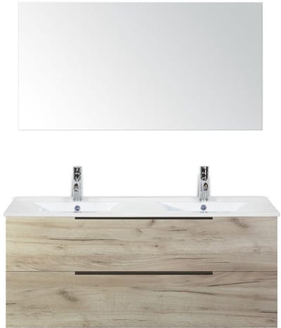 Seville Badmeubelset 120 cm - 2 Laden Craft Oak Edge - Wastafel Enjoy Dubbel met Spiegel