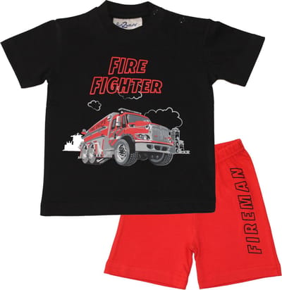 Fun2Wear - Brandweerman Shortama Baby | Zwart - Katoen - Maat 80