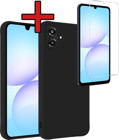 Hoesje - Met Screenprotector - Geschikt voor Samsung Galaxy A07 - Sterk & Shockproof - Telefoon Hoes - Back Cover - Siliconen Case - Telefoonhoes - Zwart