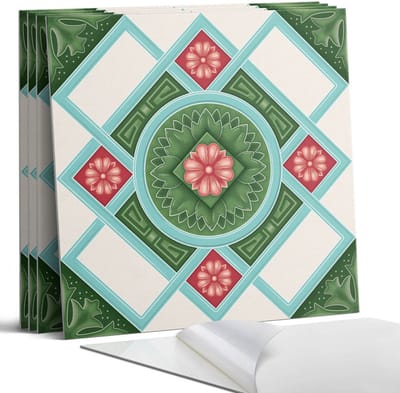Coloray Wandpanelen Zelfklevend - Bloemenpatroon in een ruit. Zelfklevende Wandpanelen - 50 cm x 50 cm - Groente Wandpaneel PVC - 5 stuks - Bloemen en planten Wandpanelen Zelfklevend - Wandpanelen Keuken - Wandpaneel Badkamer