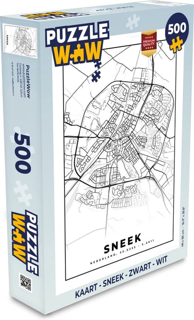 Puzzel Kaart - Sneek - Zwart - Wit - Legpuzzel - Puzzel 500 stukjes