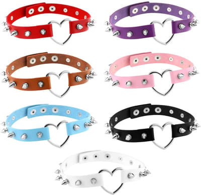 Sieraden, punk, hart, choker, halsketting, gothic, leer, halsketting, halsketting, zwart, dames