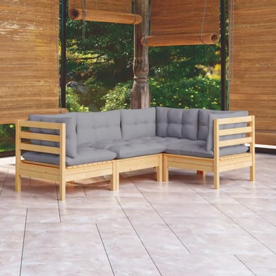vidaXL - 4-delige - Loungeset - met - grijze - kussens - grenenhout
