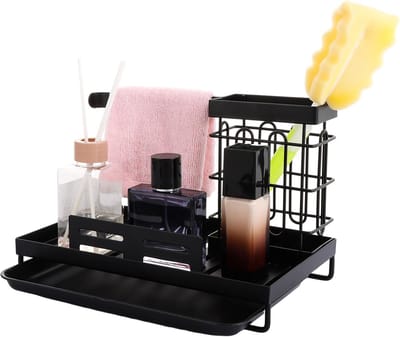 Famanu – Gootsteen organizer - multifunctionele spoelbak-organizer voor het netjes opbergen van afwasaccessoires zoals sponsen, borstels en zeepdispensers - ruimtebesparend en eenvoudig schoon te maken