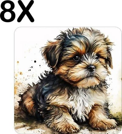 Luxe Placemat - Schattig Getekende Puppy - Set van 8 Placemats - 50x50 cm - 2 mm dik Vinyl - Anti Slip - Afneembaar