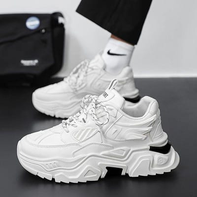 Sneaker à plateforme décontractée pour homme, chaussures de course d'extérieur antidérapantes pour homme, chaussures vulcanisées blanches à lacets tendance, zapatillas de hombre 39 blanc