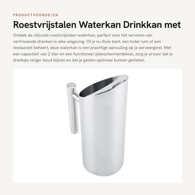 Dailygoods- Waterkan Roestvrijstalen - Drinkkan 2L - IJsbeschermerdeksel - Ergonomische Handgreep - Stijlvol Ontwerp - Morspreventie