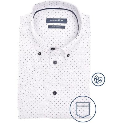 Ledûb Overhemd Allover Fine Dot Star Pattern Short Sleeve Wit-Navy / male