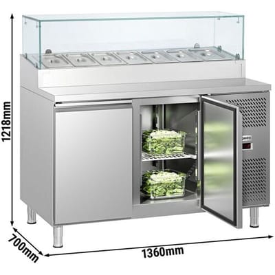 GGM Gastro Zubereitungstisch ECO - 1360mm - 2 Türen - mit Glasaufsatz - für 7x GN 1/3