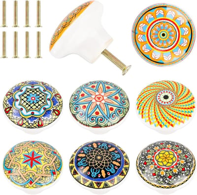 Bohemian Style Ronde Deurklinken van Keramiek - 8 Stuks, 39mm, Diverse Patronen voor Meubels, Lades en Kasten