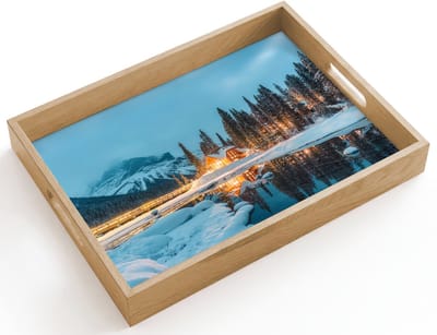 Dienblad hout 40x30 cm - Schootdienblad - Winterlandschap - Natuur - Huis - Bergen - Sneeuw - Borrelplank rechthoek - Plateau dienbladen