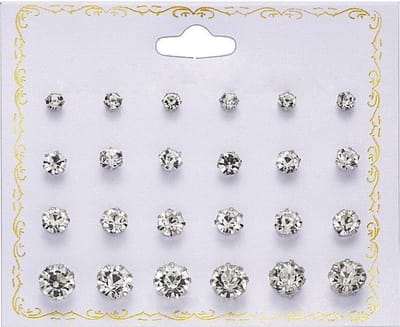 Fako Bijoux® - Oorbellen - Steker - Zirkonia - 3-8mm - Transparant - 12 Paar