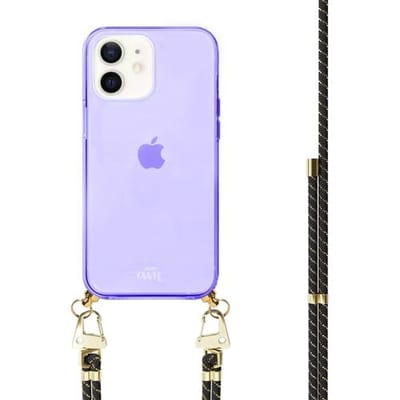 xoxo Wildhearts silicone case met koord - Paars telefoonhoesje met koord - telefoonketting - Gold Goddess - Cord Case - geschikt voor Apple iPhone 11 - Zwart koord met gouden accenten