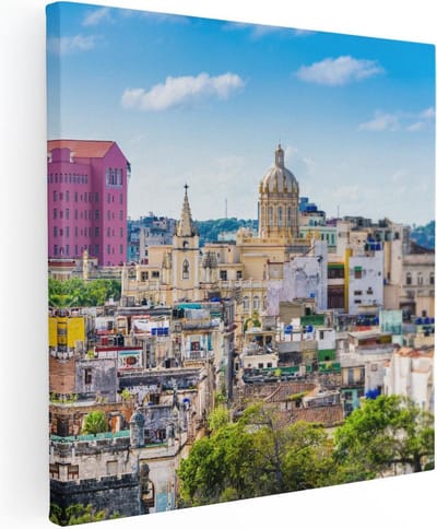 Artaza Canvas Schilderij Skyline Havana - 30x30 cm - Klein - Muurdecoratie Stad - Wanddecoratie Cuba - Kamer Accessoires Woonkamer