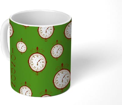Mok - Koffiemok - Londen - Vintage - Klok - Patroon - Mokken - 350 ML - Beker - Koffiemokken - Theemok