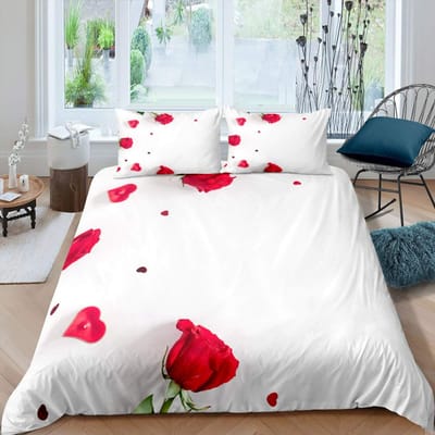Rode Roos Dekbedovertrek Set Roos Bloemenprint Beddengoed Set Romantische Frisse Stijl King Size Dekbedovertrek met Kussenslopen voor Geliefden 70x133cm 2pcs