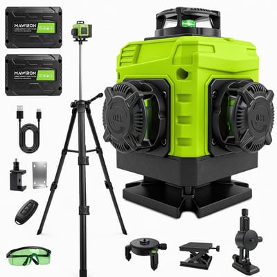 Laserwaterpas, 1/13" hoge nauwkeurigheid, 360° zelfnivellerende laserwaterpas met pulsmodus voor buitengebruik, oplaadbare groene laserlijn voor huisrenovatie en -bouw