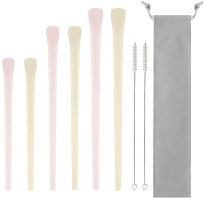 Dailygoods- Siliconen Rietjes 6 Stuks - Herbruikbare Rietjes - Platte Rietjes - Antirimpel Rietjes - Inclusief 2 Schoonmaakborstels - Zacht en Buigbaar