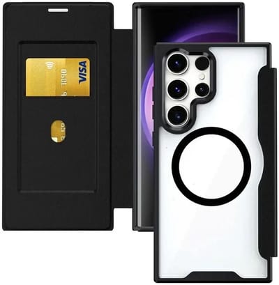 Portemonnee Hoesje Geschikt voor Samsung Galaxy S25 Ultra | Compatibel met MagSafe en Qi2 | Wallet Book Case met Magneet | Beschermhoes met Pasjeshouder | Zwart