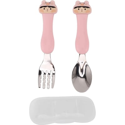 Babyvork Leuke Cartoonvormige Lepel PP Handvat Roestvrijstalen Eetgerei voor Kinderen Voeden Pig