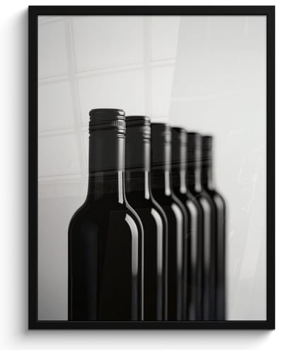 Poster in lijst - Fotolijst 50x70 cm - Posters - Wijnflessen - Zwart - Minimalistisch - Posterlijst zwart - Decoratie - Wanddecoratie woonkamer - Muurdecoratie slaapkamer