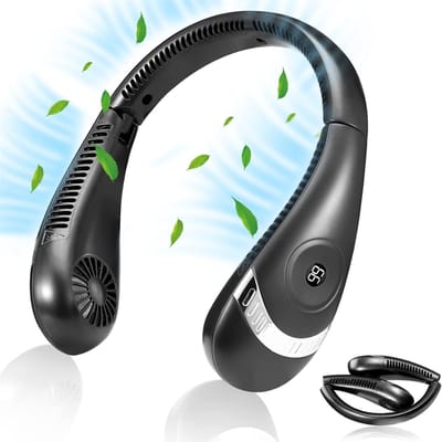Draagbare nekventilator - USB nekventilator, oplaadbare 4000 mAh batterij - Opvouwbaar - Nekventilator met LED-indicator - Lange batterijduur - Drie snelheden - Geschikt voor reizen, kamperen, buiten - Zwart