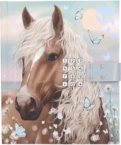 Thijox - Miss Melody Dagboek met Cijfercode en Geluid, Zachte Blauwtinten, Paardenmotief, 80 Gelineeerde en Kleurrijk Geïllustreerde Pagina's, Veilig