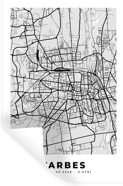 Muurstickers - Sticker Folie - Frankrijk - Plattegrond - Kaart - Tarbes - Stadskaart - 20x30 cm - Plakfolie - Muurstickers Kinderkamer - Zelfklevend Behang - Zelfklevend behangpapier - Stickerfolie