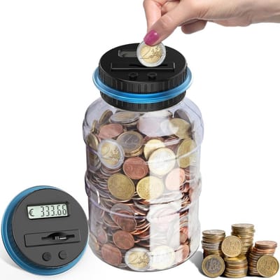 GELLDG Digitale Spaarpot - elektronische spaarpot - Met Munten Teller - Grote inhoud van 1,8 liter - Jongens en meisjes - Cadeau - Transparant