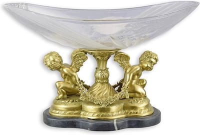 Glazen schaal Engeltjes - Schaal - Bronzen sculptuur - 24 cm hoog
