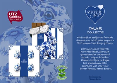SoCoLa Fairtrade Chocolade tabletten Paas – Fijne Paasdagen – Pasen – Paashaas – Paaseitjes – Giftboxen - Chocoladekado – Chocolade geschenk – Persoonlijk cadeau - Voor Hem en Haar – Voor man en Vrouw – (Melk Chocolade Repen 4 x 100 gram)