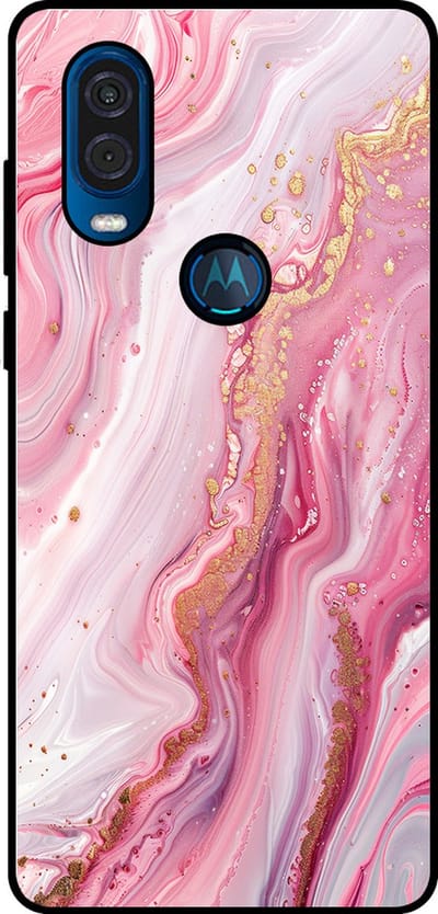Smartphonica Telefoonhoesje Geschikt voor Motorola One Vision met marmer opdruk - TPU backcover case marble design - Roze geschikt voor Motorola One Vision