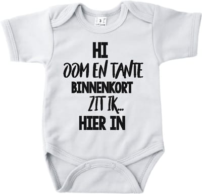 Baby romper met tekst zwangerschap aankondiging | Hi Oom en Tante binnenkort zit ik hierin | wit | korte mouw | maat 56 cadeautje zwangerschap aankondiging bekendmaking | Cadeautje 100% katoen.