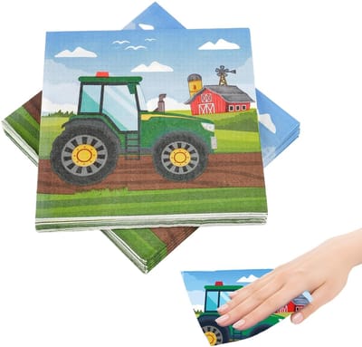 Dailygoody - Tractor Servetten - 40 Stuks voor Kinderverjaardag - Decoratie in 33x33 cm - Veilig en Kleurrijk - Perfect voor Feestjes - Aantrekkelijke.