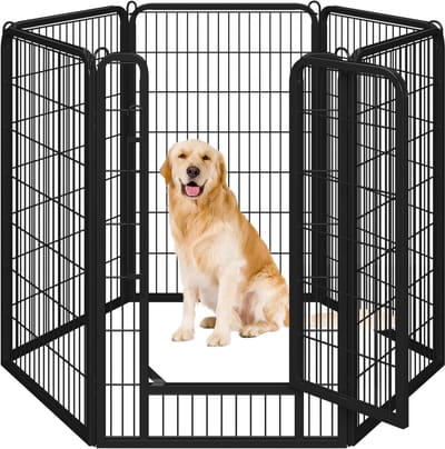 Yaheetech Puppyren opvouwbare vrijloopren met automatische vergrendeling, puppyren voor honden, kat, konijn, opbouw, zonder gereedschap - 100 cm hoog, 8-delige