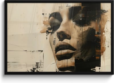 Poster in lijst - Fotolijst 90x60 cm - Posters - Vrouw - Gezicht - Abstract - Kunst - Posterlijst zwart - Decoratie - Wanddecoratie woonkamer - Muurdecoratie slaapkamer