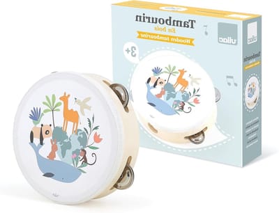 Houten Tamboerijn - Muzikaal Speelgoed - Muziek Ontdekken - Geïllustreerd Dieren Thema - Vanaf 3 Jaar - Multicolor
