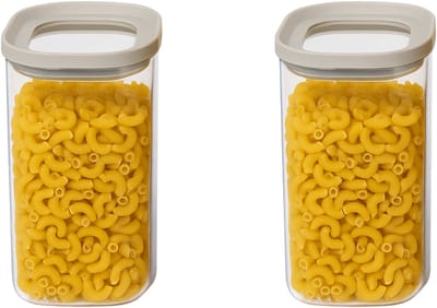 5Five Voorraadpot Herma - 2x - keuken/voedsel - glas - 1000 ml - luchtdichte deksel - transparant/beige - 11 x 11 x 15 cm