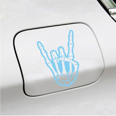 Bumpersticker - Rock N Roll Skelet - 10 X 14,4 - Licht Blauw