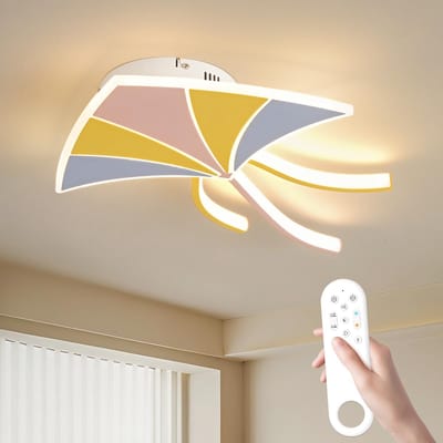 Epochglo LED Plafondlamp Kinderkamer - Vlieger Design 53cm (Mix van Roze, Oranje & Blauw) met Decoratieve Staart - 26W 2600LM - Dimbaar (3000K-6000K) - Afstandsbediening, Nachtlampje & Timer - Vrolijke Slaapkamerlamp voor Jongens & Meisjes